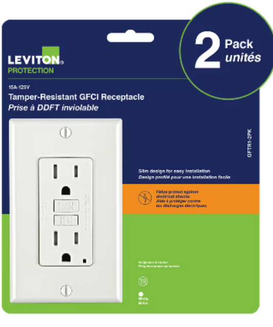 Leviton Decora 15 Amp Tamper-Resistant Slim GFCI Receptacle/Outlet with Wall Plate (2-Pack)